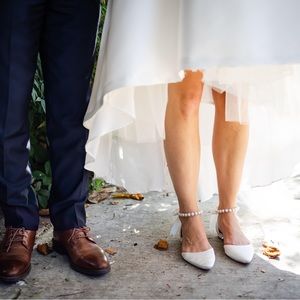 Women Satin Pearls Wedding Flats Shoes for Bride Pointed Toe Bridal (LLBubble)